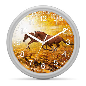 Children's wall clock horse - 2 horses in the autumn forest