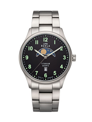 Uhren Manufaktur Ruhla - moon phase watch - titanium - luminous figures - titanium strap - made in Germany