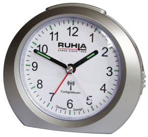 UMR radio controlled alarm clock silver-white with rising alarm tone, alarm repetition and lighting