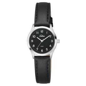 SELVA Kwarts horloge met Leren band, Zwarte wijzerplaat, Ø 27mm