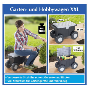 Tuin- en hobbywagen XXL - comfortabel werken in de tuin, thuis en in de werkplaats