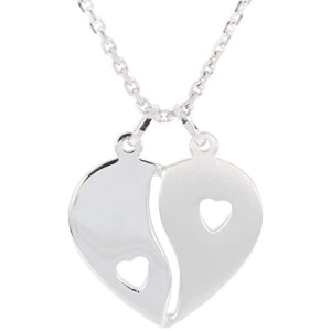 Friendship chain with 2 chains & heart pendant, silver 925/rh