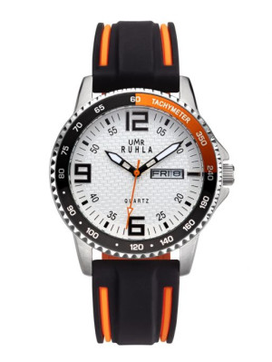 Uhren Manufaktur Ruhla – Sport polshorloge- wit/oranje/zwart