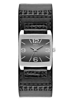 s.Oliver bracelet-montre en cuir noir SO-2020-LQ