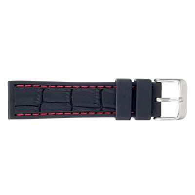 Bracelet-montre silicone/ caoutchouc 20mm, couture rouge