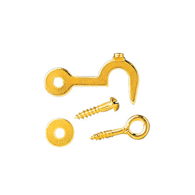 Housing lock bar brass with hooks und screw eyes l: 11mm