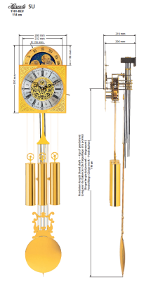 SU Hermle Mouvemet d'horlogerie à poids, 7-jours, Longueur de la pendule 108 cm, avec coup de 4/4 Westminster