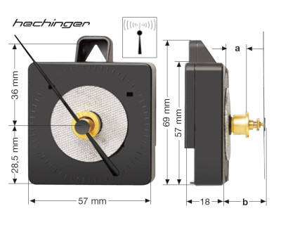 Radio clock movement Hechinger, PSL 15.00mm