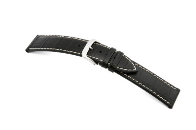 Leather strap Saboga 24mm black with alligator embossment