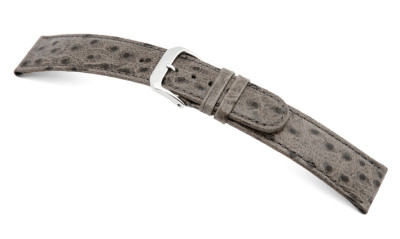 Leather strap Dundee 12mm gray with ostrich grain