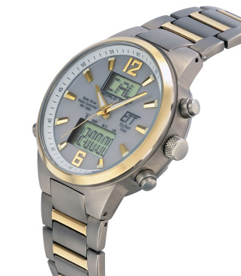 EXCLUSIEVE SET MET GRATIS REISETUI: Eco Tech Time Solar Drive Tijdsein gestuurd Everest II Titanium horloge Wereldtimer - EGT-11323-10M