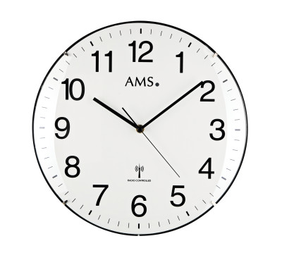AMS radio-controlled wall clock, curved plastic, white