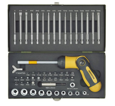PROXXON screwdriver set with bendable ratchet screwdriver and magnetic holder, 54 pieces