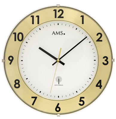 AMS Horloge murale radio avec cercle de chiffres en aluminium