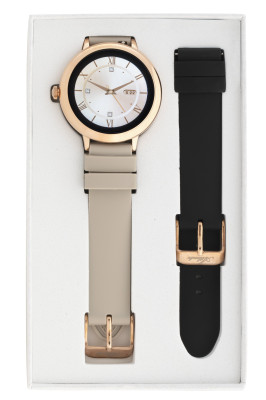 Fitness tracker / smartwatch met verwisselbare polsband beige/ zwart