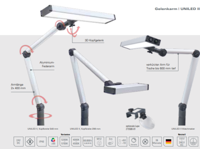 Workplace lamp UNILED II UHRMACHER 19 Watt - with a shortened arm especially for short tables - DIMMABLE