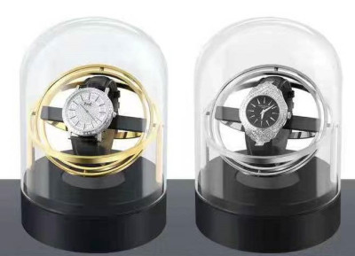 EEN VAN DE MOOISTE: 360° Horlogeopwinder met echt glazen stolp en metalen voet - Verguld