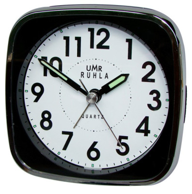 UMR quartz alarm clock black, with sweeping seconds and super LED lighting