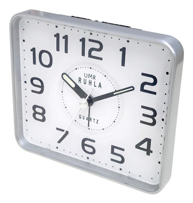 UMR quartz alarm clock silver, with sweeping seconds and flashing light alarm