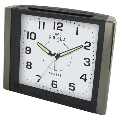 UMR quartz alarm clock grey-black with sweeping seconds and super LED light