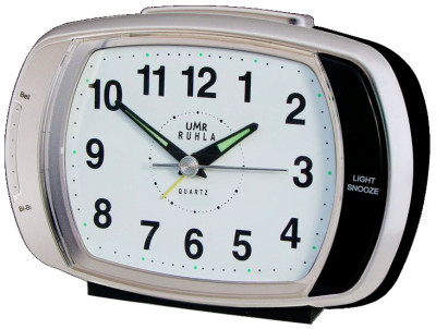 UMR quartz alarm clock black-silver with mechanical bell or electric sound