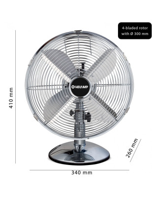 Ventilateur Power 35 watts - métal chromé, silencieux, trois vitesses