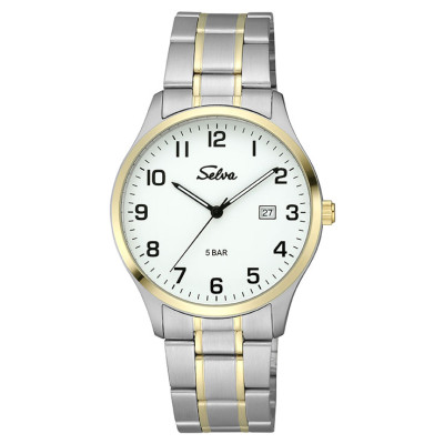 SELVA quartz wristwatch with bicolor stainless steel strap, white dial Ø 39mm