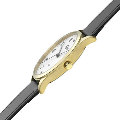SELVA Kwarts horloge met Leren band, Witte wijzerplaat, Vergulde kast, Ø 39mm
