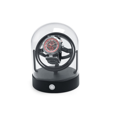 ONE OF THE MOST BEAUTIFUL: 360° watch winder with real glass dome and metal base - black