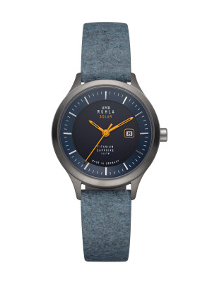 Uhren Manufaktur Ruhla - Watch solar Ø 30mm titanium / leather strap vegan, blue