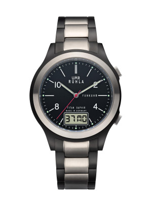 Uhren Manufaktur Ruhla – Tijdsein gestuurd horloge Ø 43 mm titanium zwart