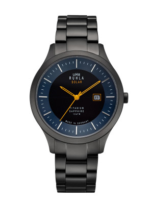 Uhren Manufaktur Ruhla – Kwarts Solar Ø 41mm Titanium, donkerblauwe-zwarte wijzerplaat