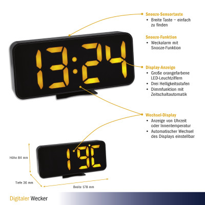 TFA digital alarm clock with large luminous LED digits